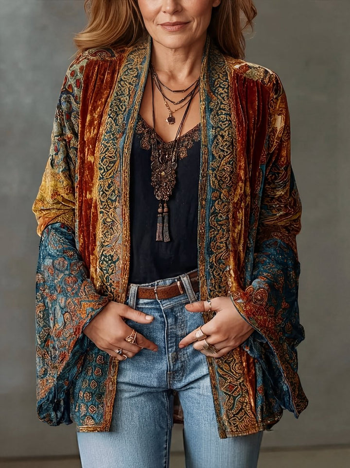 Women's Boho Vintage Quilted Jacket Loose Kimono Cardigan