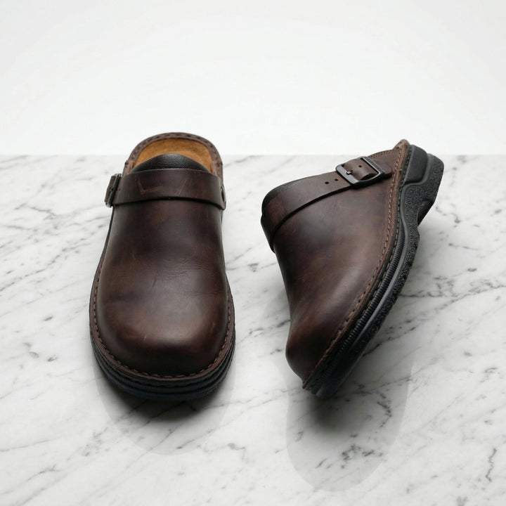 Women's Boots Premium Leather Slip-On Clogs - Dark Brown