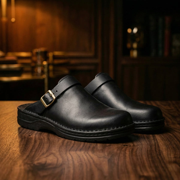 Women's Boots Premium Leather Slip-On Milan Clogs - Black