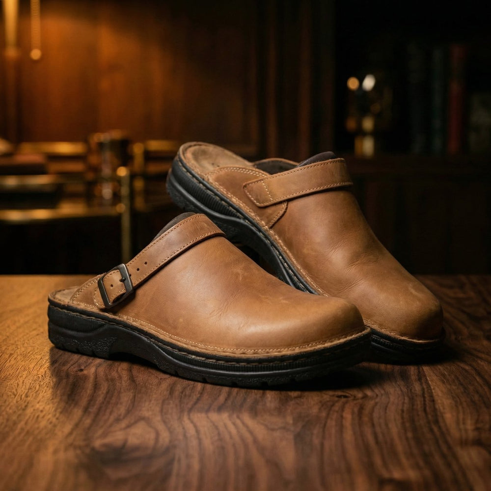 Women's Boots Premium Leather Slip-On Milan Clogs - Brown