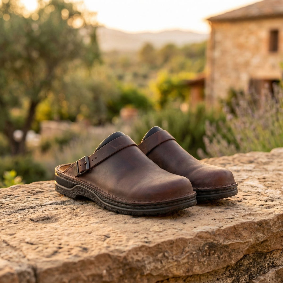 Women's Boots Siena Premium Leather Slip-On Clogs - Dark Brown