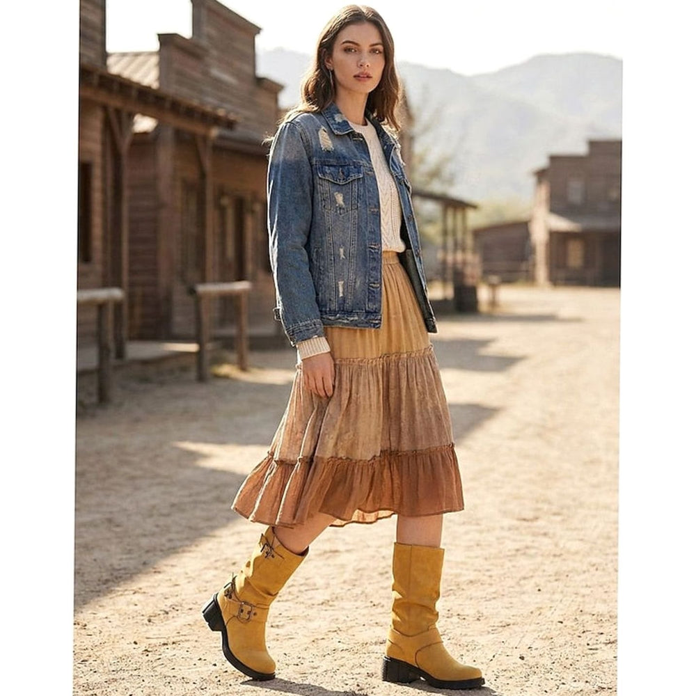 Women's Buckle-Strap Mid-Calf Slouch Biker Boots