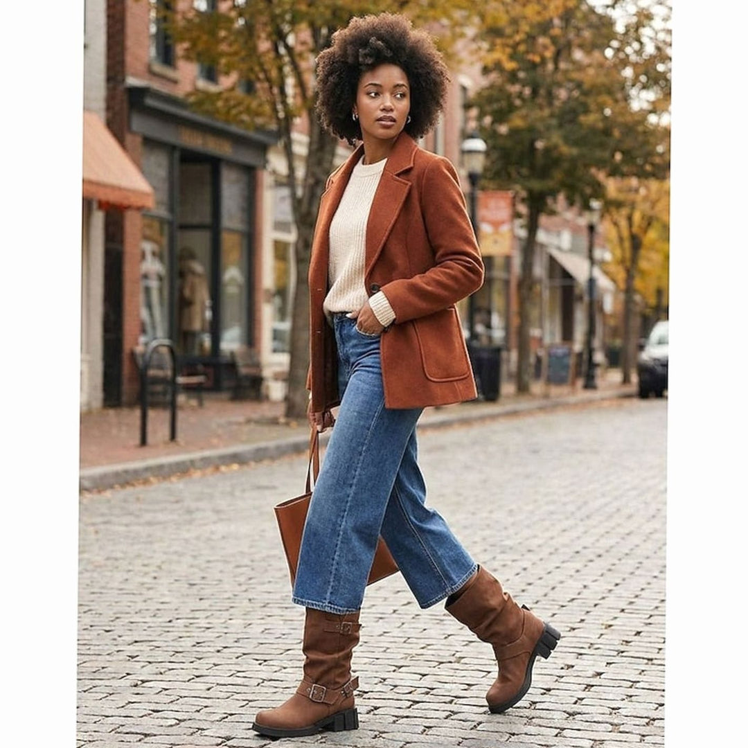 Women's Buckle-Strap Mid-Calf Slouch Biker Boots