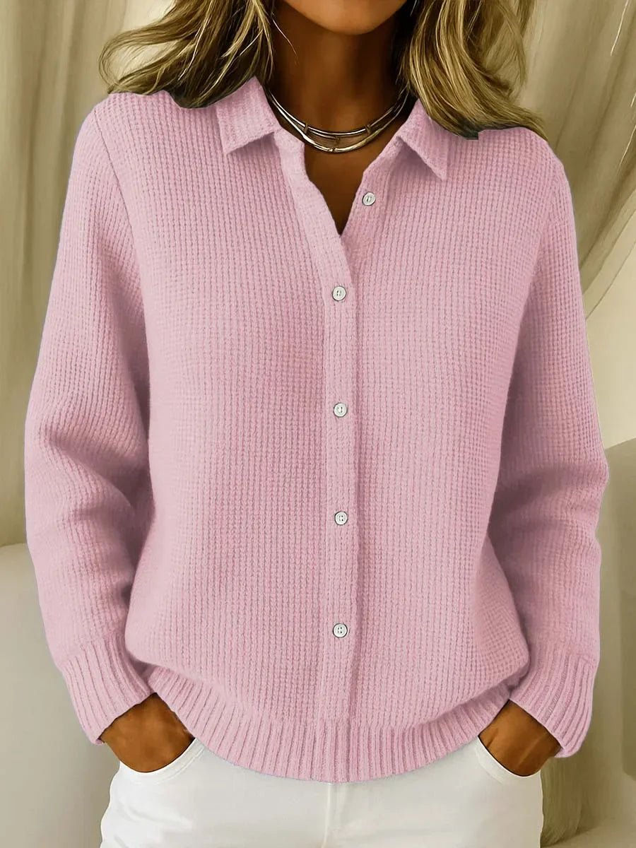 Women's Button-Down Collared Textured Knit Sweater Cardigan - Pink