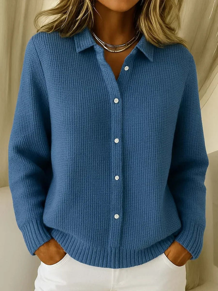 Women's Button-Down Collared Textured Knit Sweater Cardigan - Dark Blue
