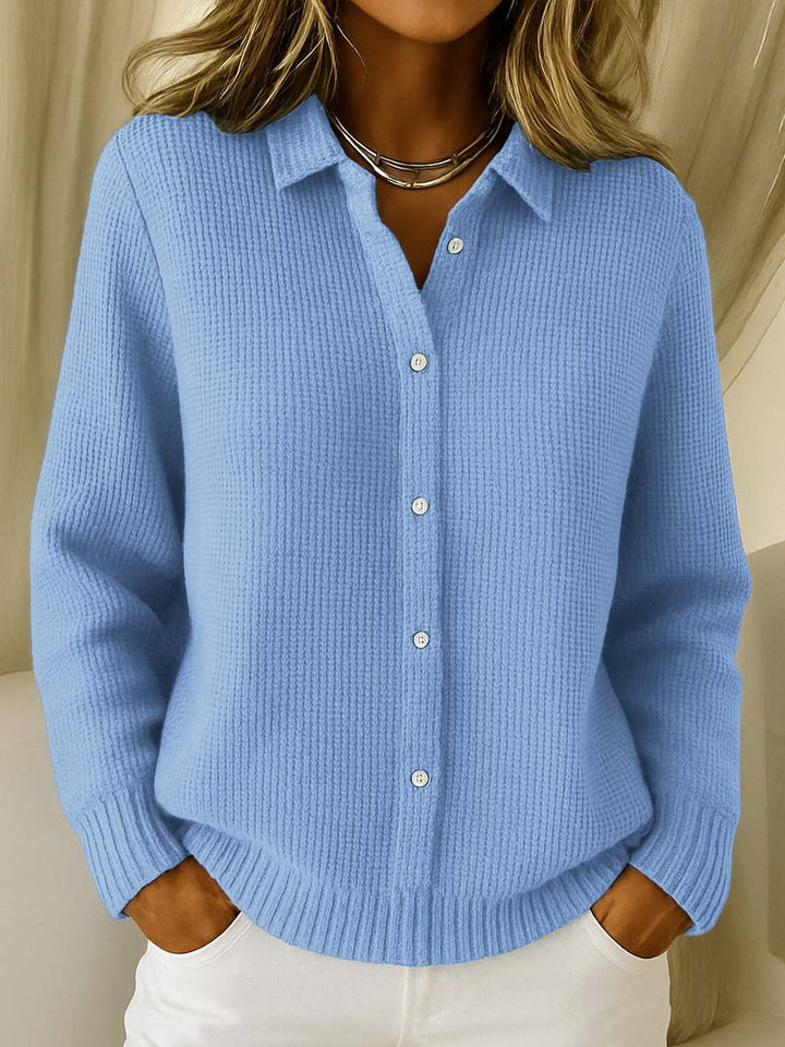 Women's Button-Down Collared Textured Knit Sweater Cardigan - Blue
