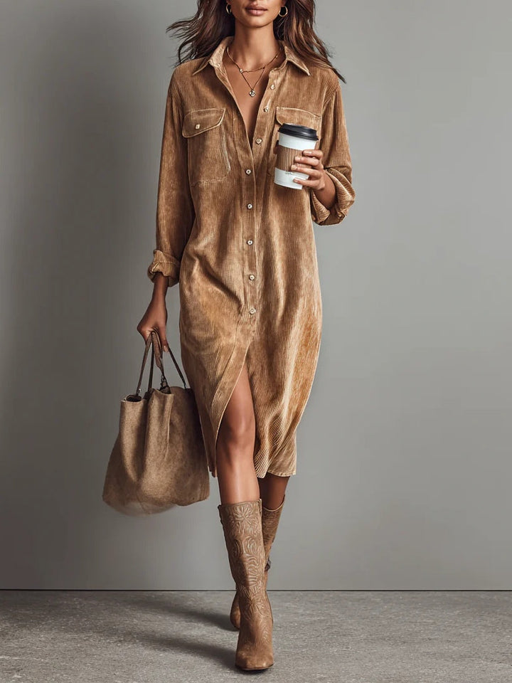 Madison | Women's Button Front Long Sleeve Midi Dress