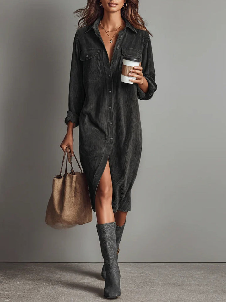 Madison | Women's Button Front Long Sleeve Midi Dress