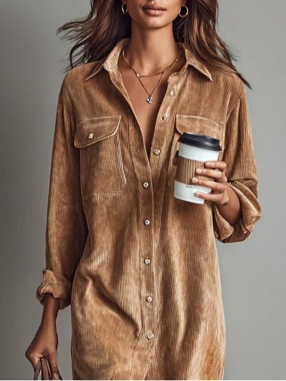 Madison | Women's Button Front Long Sleeve Midi Dress