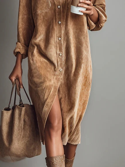 Madison | Women's Button Front Long Sleeve Midi Dress