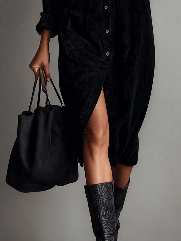 Madison | Women's Button Front Long Sleeve Midi Dress