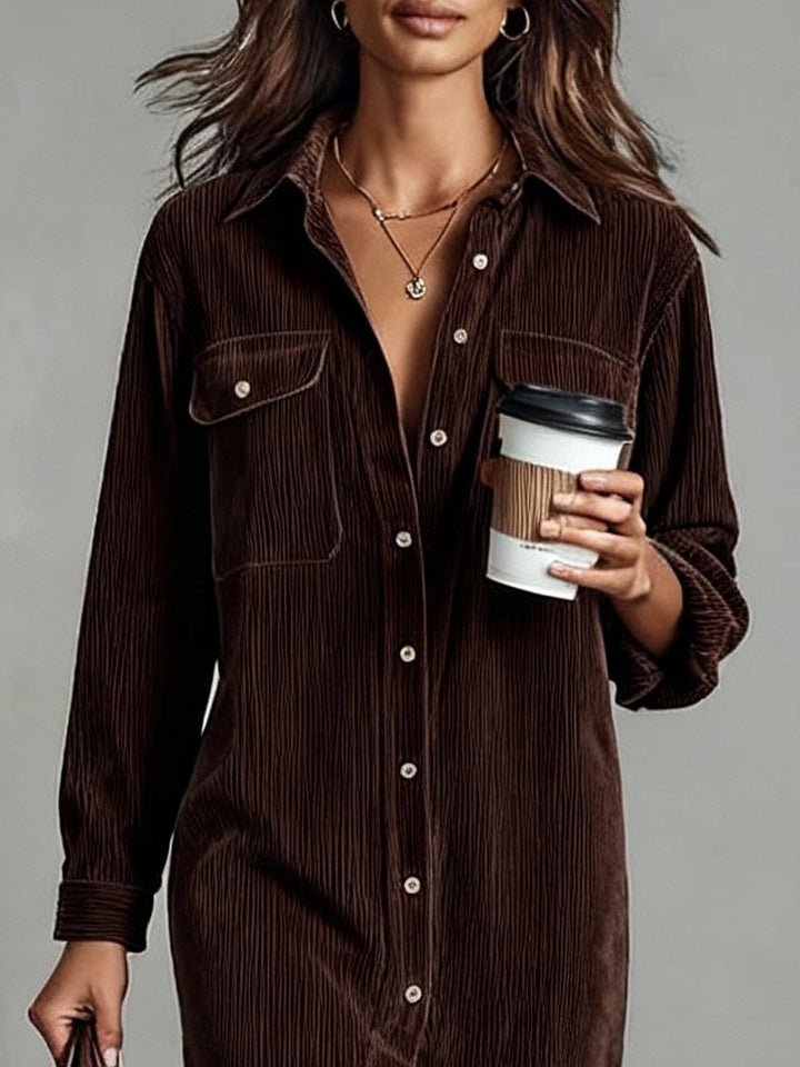 Madison | Women's Button Front Long Sleeve Midi Dress