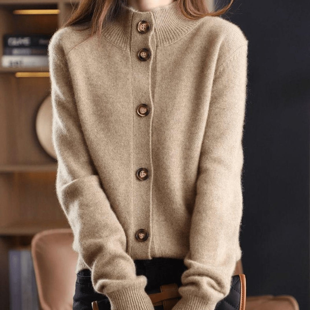 Women's Button-Front Mock-Neck Cashmere Knit Cardigan