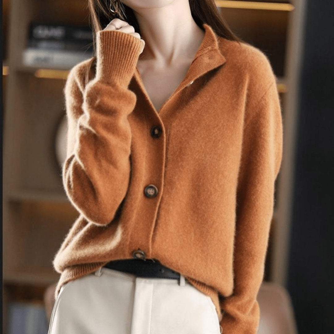 Women's Button-Front Mock-Neck Cashmere Knit Cardigan