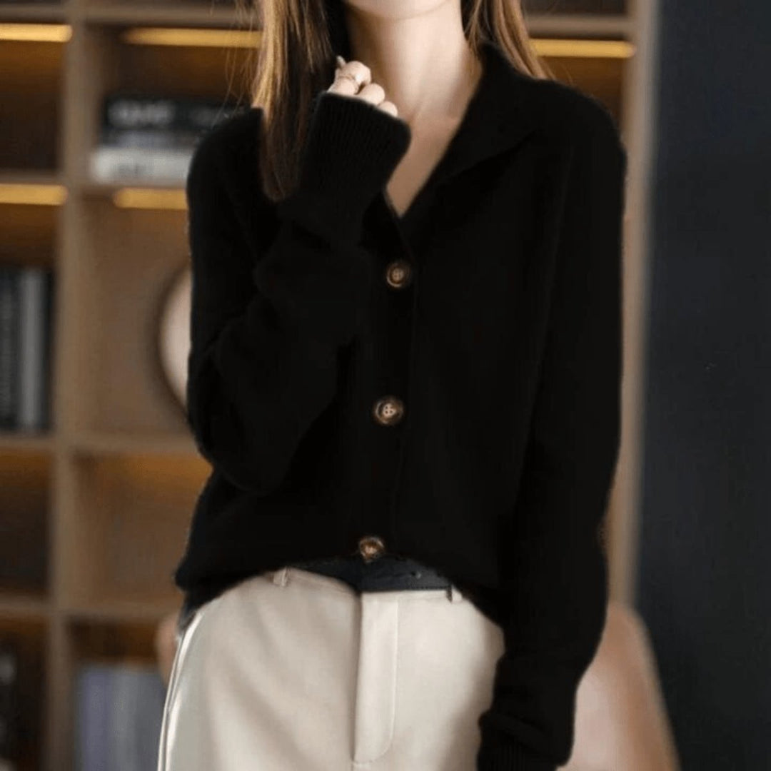 Women's Button-Front Mock-Neck Cashmere Knit Cardigan - Black