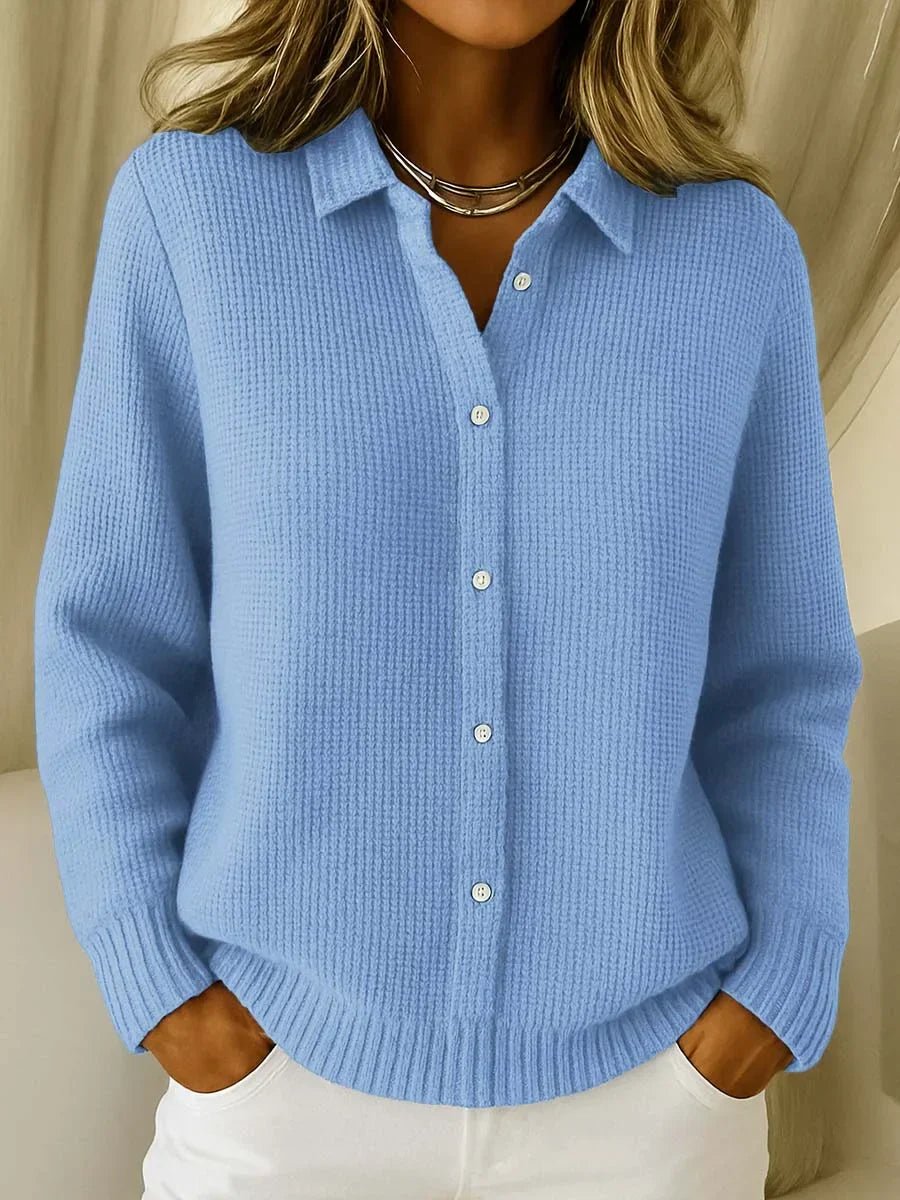 Women's Button-Front Ribbed Knit Relaxed Cardigan Sweater - Blue