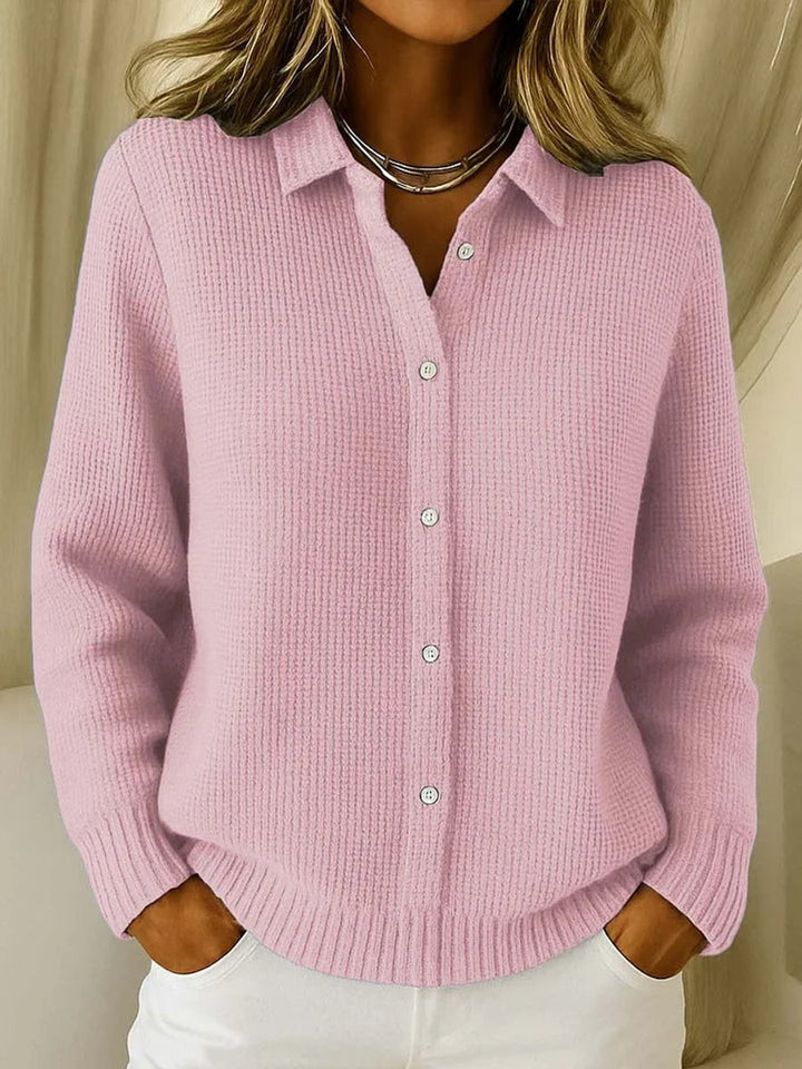 Women's Button-Front Ribbed Knit Relaxed Cardigan Sweater - Pink