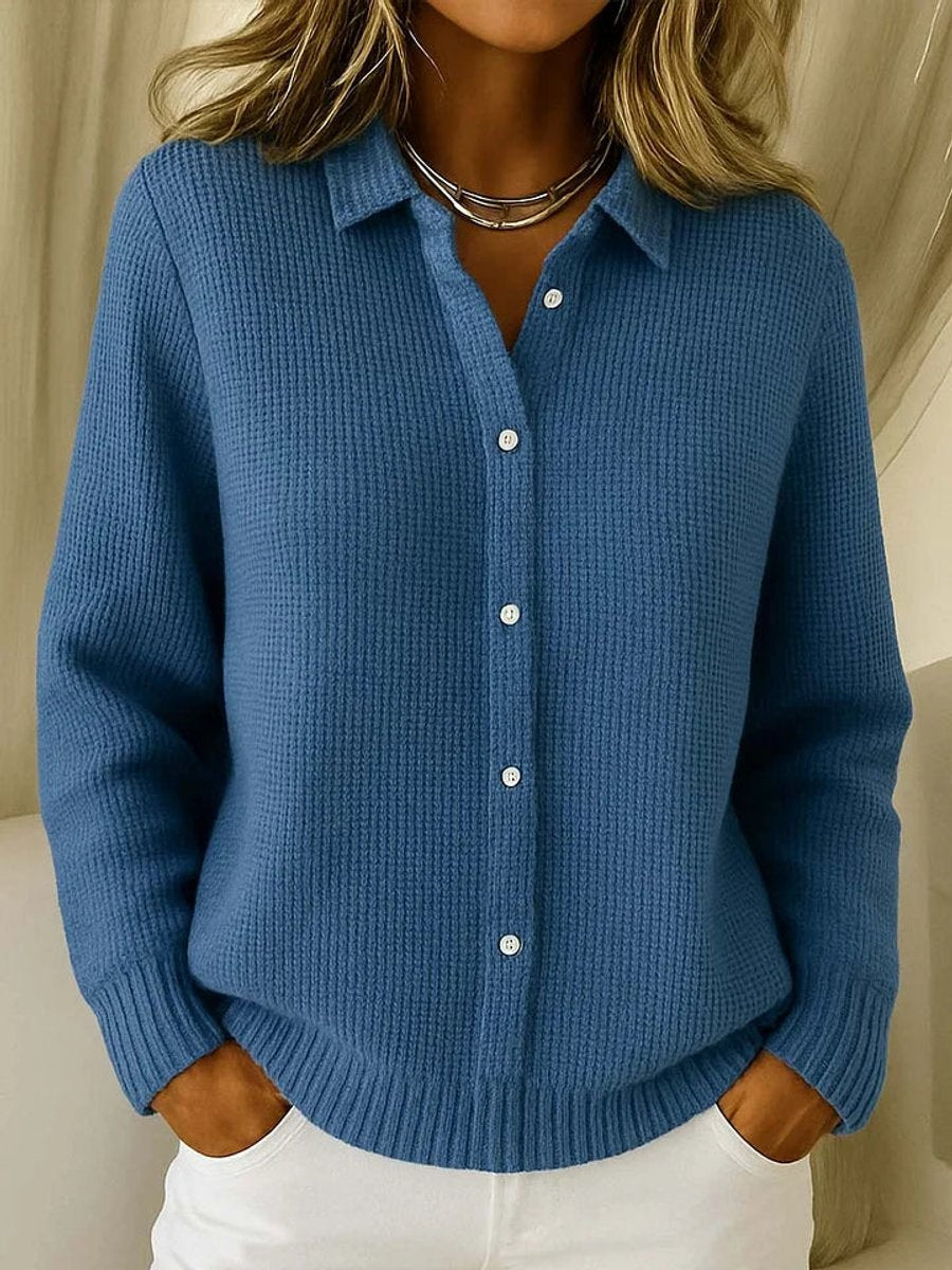 Women's Button-Front Ribbed Knit Relaxed Cardigan Sweater - Dark Blue