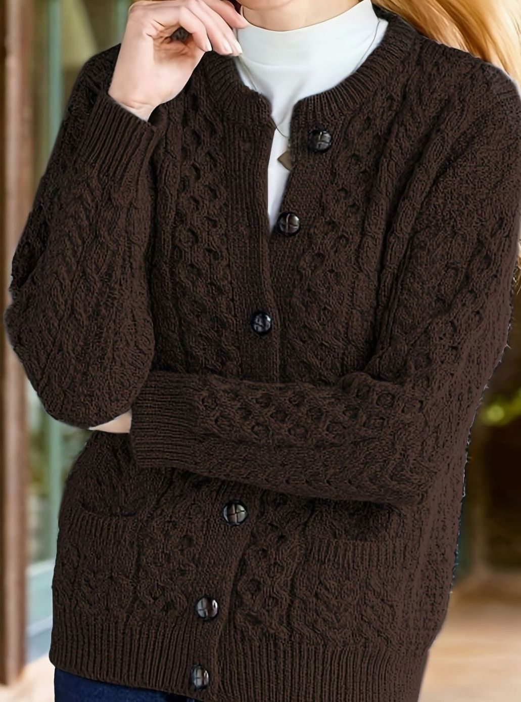 Women's Cable-Knit Button-Front Relaxed Cardigan Sweater