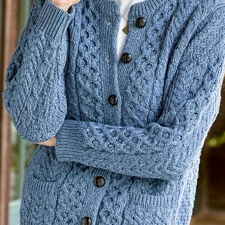Women's Cable-Knit Button-Front Relaxed Cardigan Sweater - Sea Blue