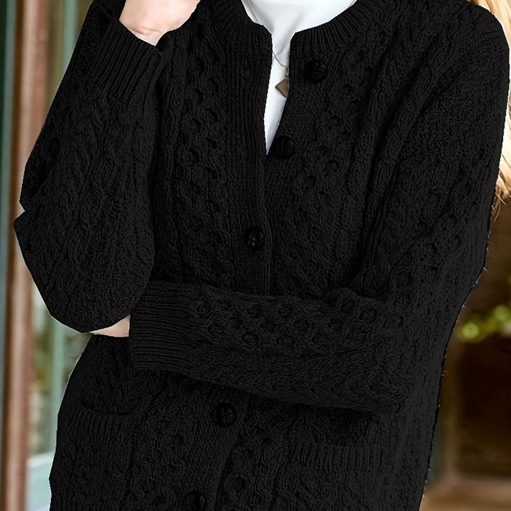 Women's Cable-Knit Button-Front Relaxed Cardigan Sweater - Black