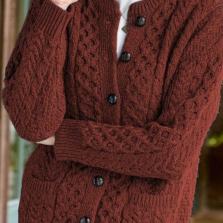 Women's Cable-Knit Button-Front Relaxed Cardigan Sweater - Maroon