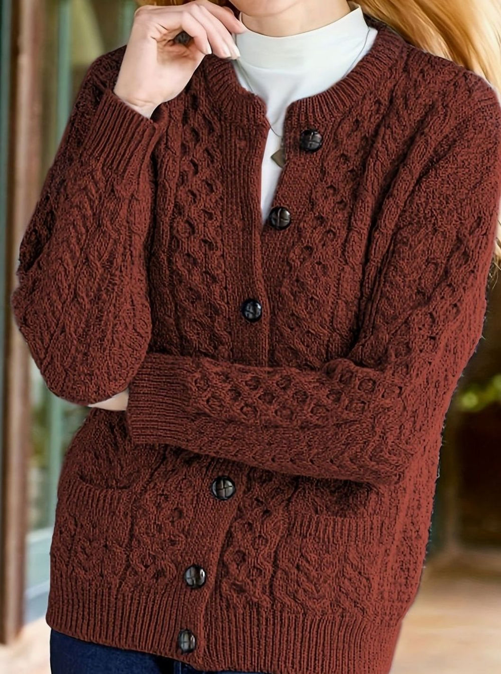 Women's Cable-Knit Button-Front Relaxed Cardigan Sweater