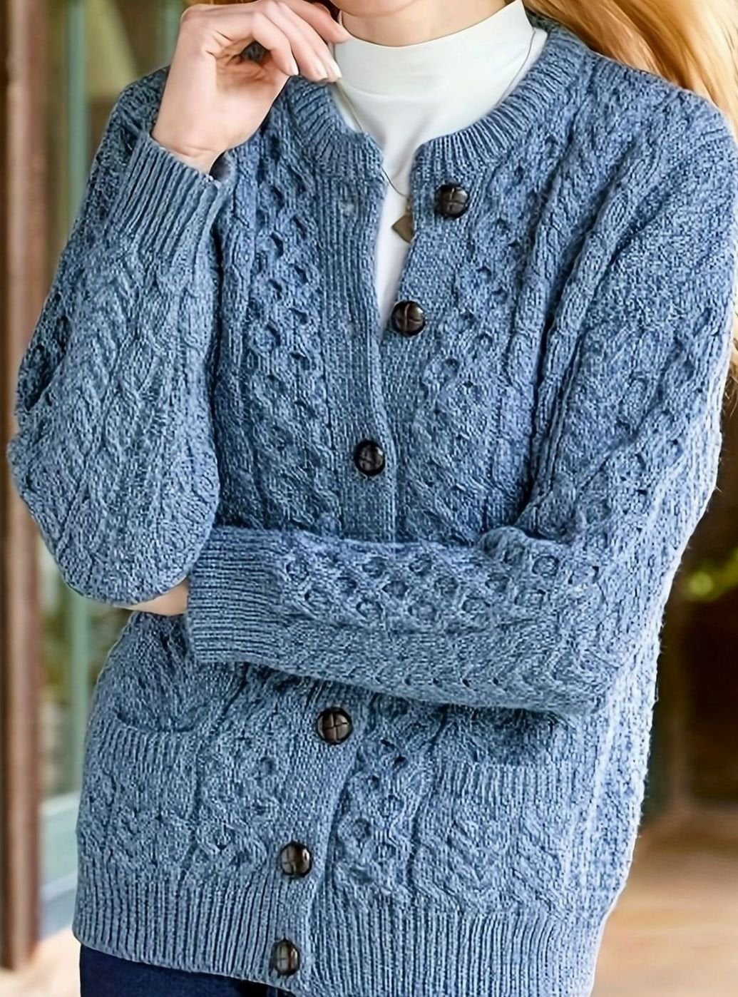 Women's Cable-Knit Button-Front Relaxed Cardigan Sweater