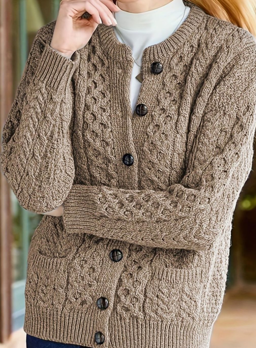 Women's Cable-Knit Button-Front Relaxed Cardigan Sweater