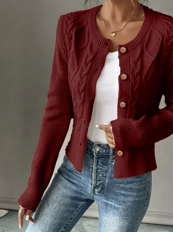 Women's Cable-Knit Gold-Button Cropped Cardigan