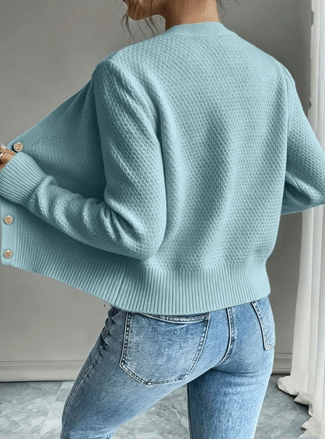 Women's Cable-Knit Gold-Button Cropped Cardigan