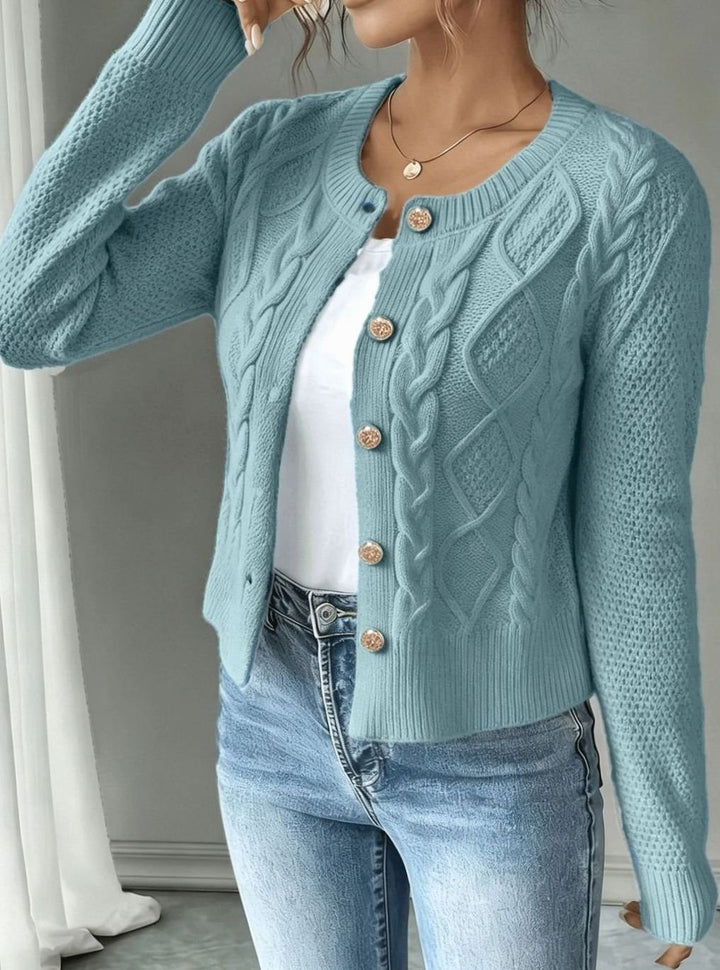 Women's Cable-Knit Gold-Button Cropped Cardigan