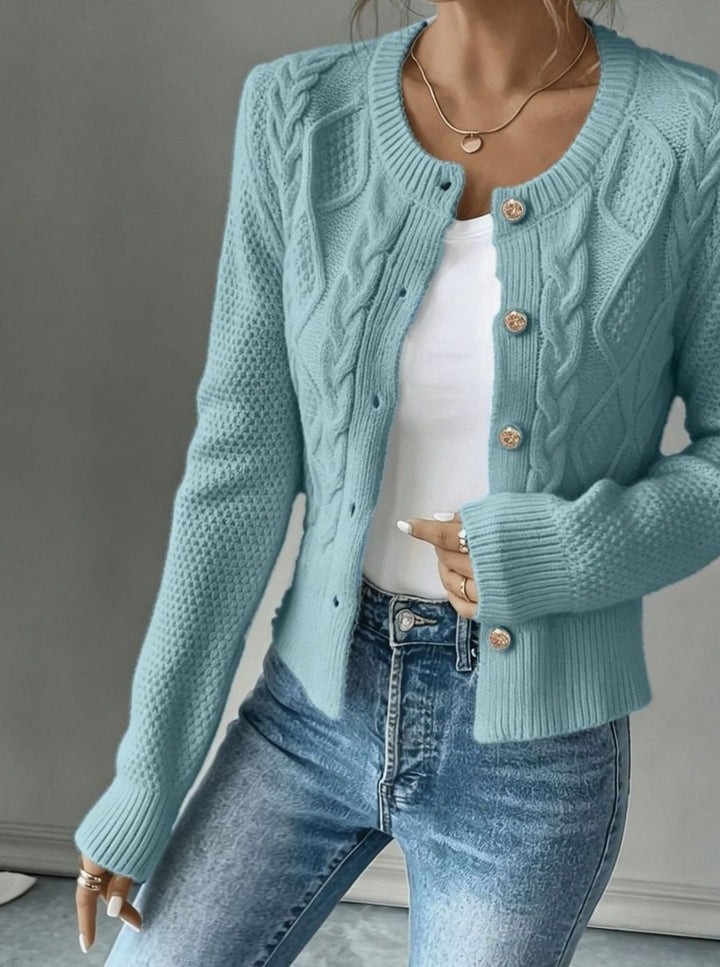 Women's Cable-Knit Gold-Button Cropped Cardigan