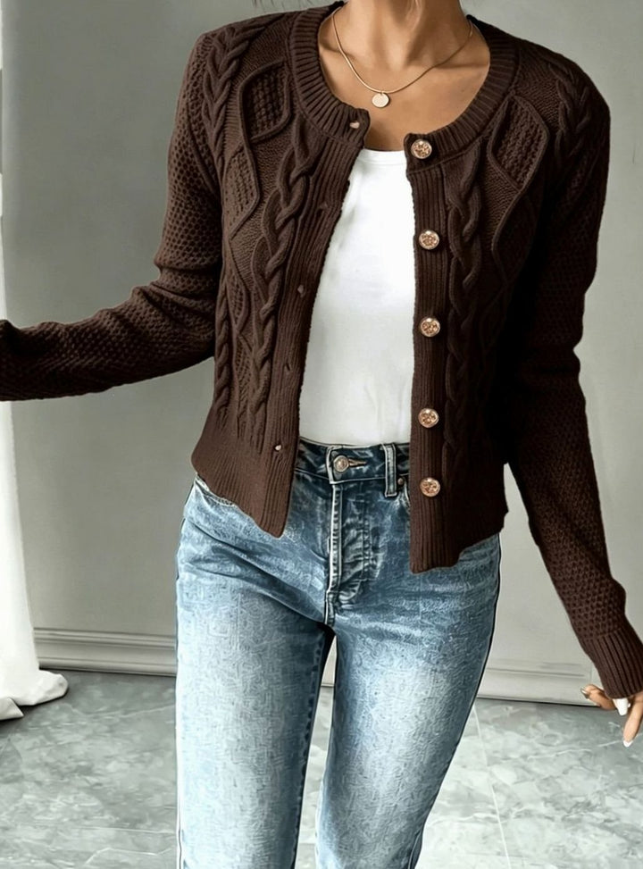 Women's Cable-Knit Gold-Button Cropped Cardigan