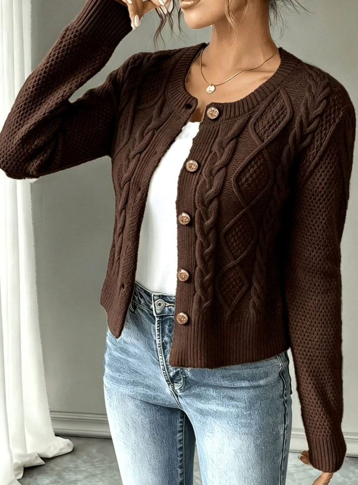Women's Cable-Knit Gold-Button Cropped Cardigan