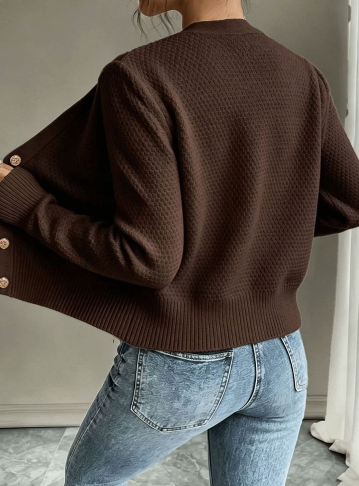 Women's Cable-Knit Gold-Button Cropped Cardigan