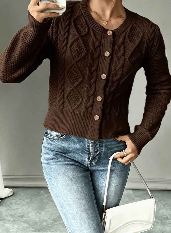 Women's Cable-Knit Gold-Button Cropped Cardigan
