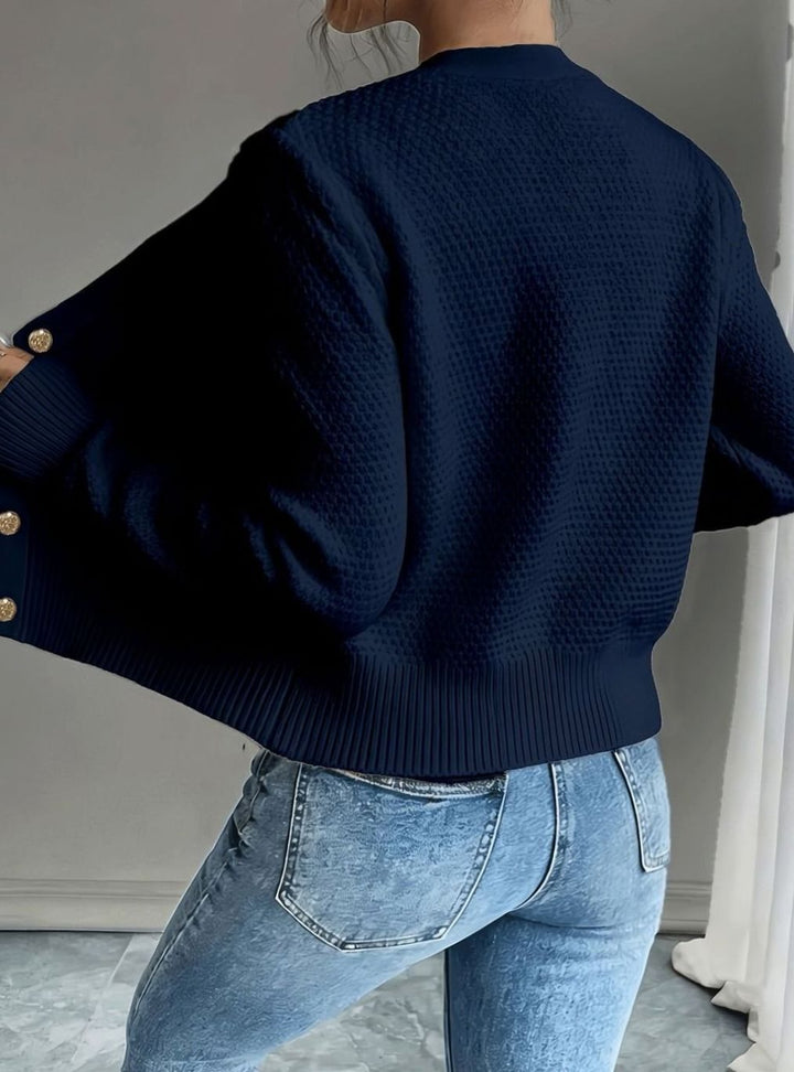 Women's Cable-Knit Gold-Button Cropped Cardigan