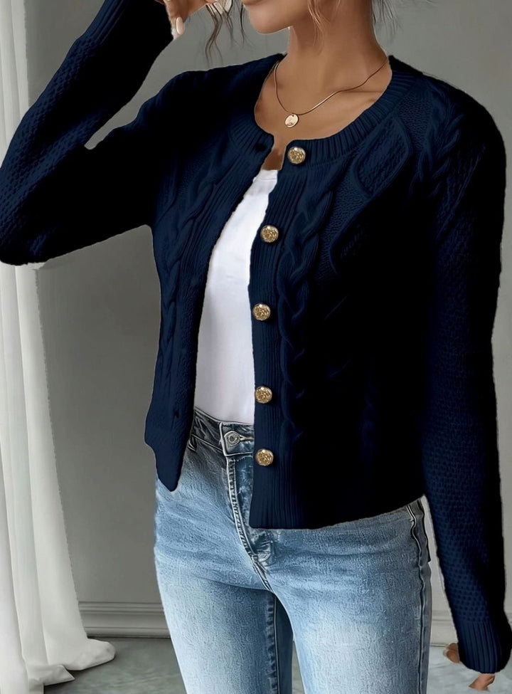 Women's Cable-Knit Gold-Button Cropped Cardigan