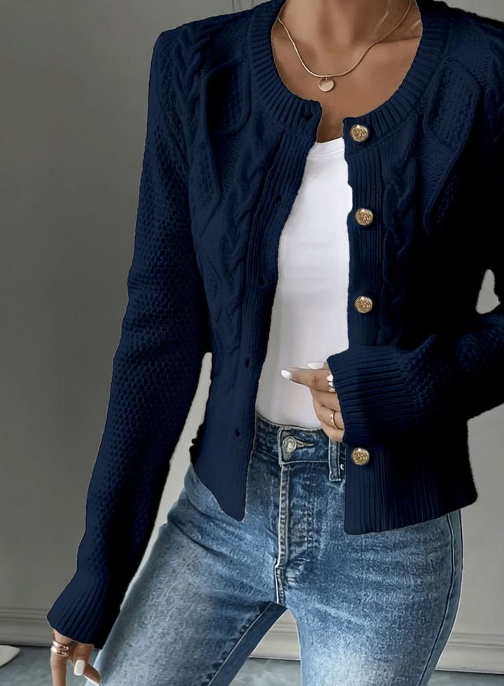 Women's Cable-Knit Gold-Button Cropped Cardigan