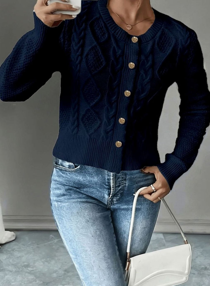 Women's Cable-Knit Gold-Button Cropped Cardigan