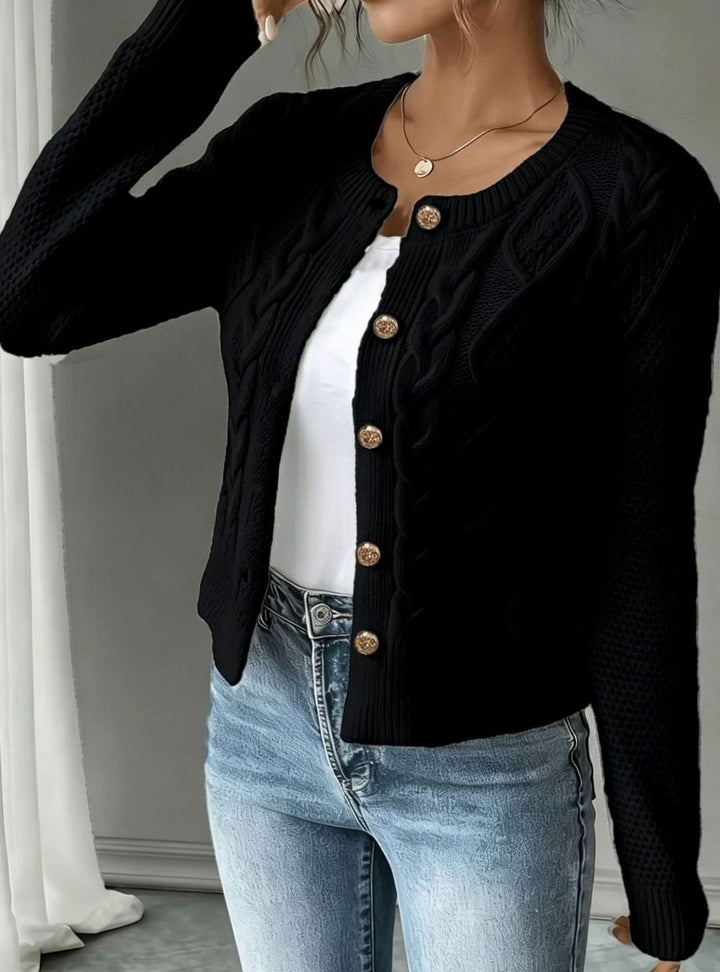Women's Cable-Knit Gold-Button Cropped Cardigan