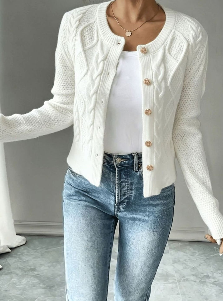 Women's Cable-Knit Gold-Button Cropped Cardigan