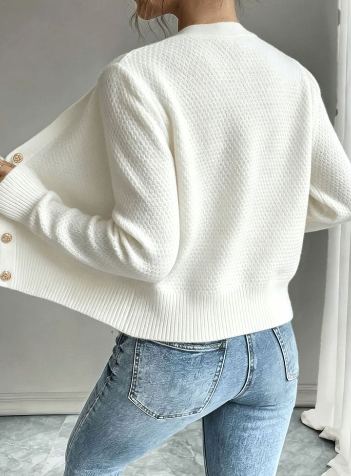 Women's Cable-Knit Gold-Button Cropped Cardigan