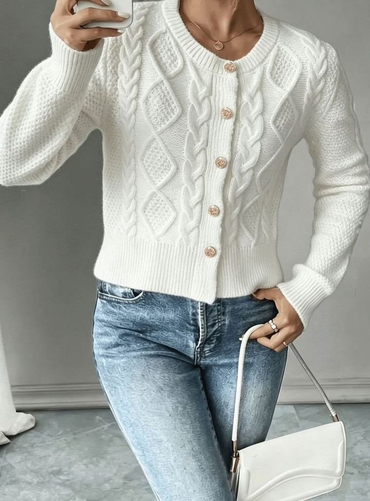 Women's Cable-Knit Gold-Button Cropped Cardigan