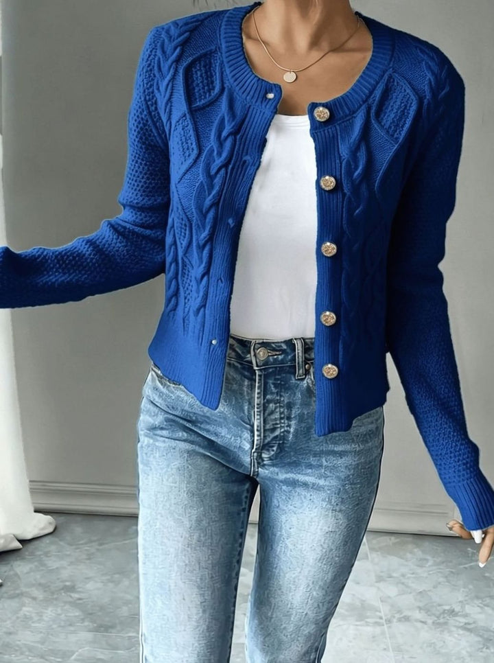 Women's Cable-Knit Gold-Button Cropped Cardigan