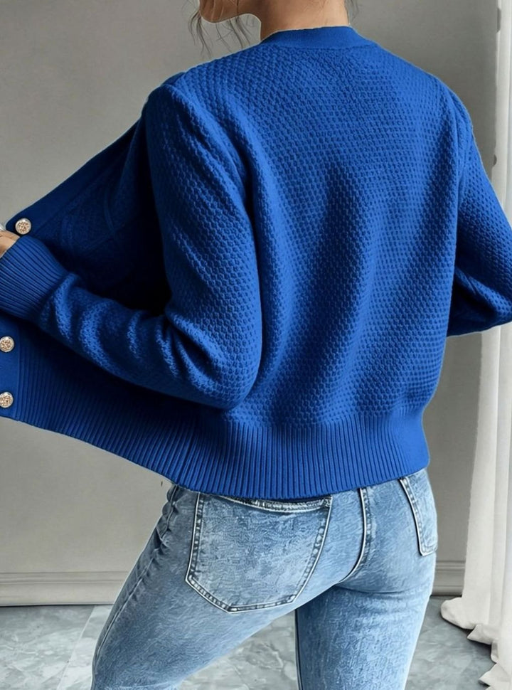 Women's Cable-Knit Gold-Button Cropped Cardigan
