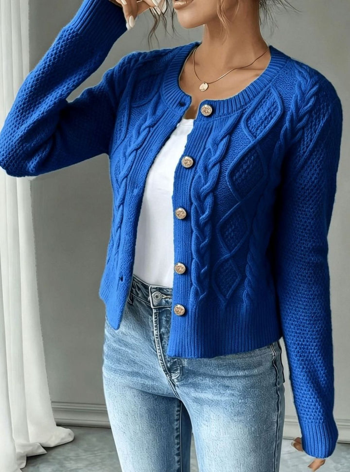 Women's Cable-Knit Gold-Button Cropped Cardigan