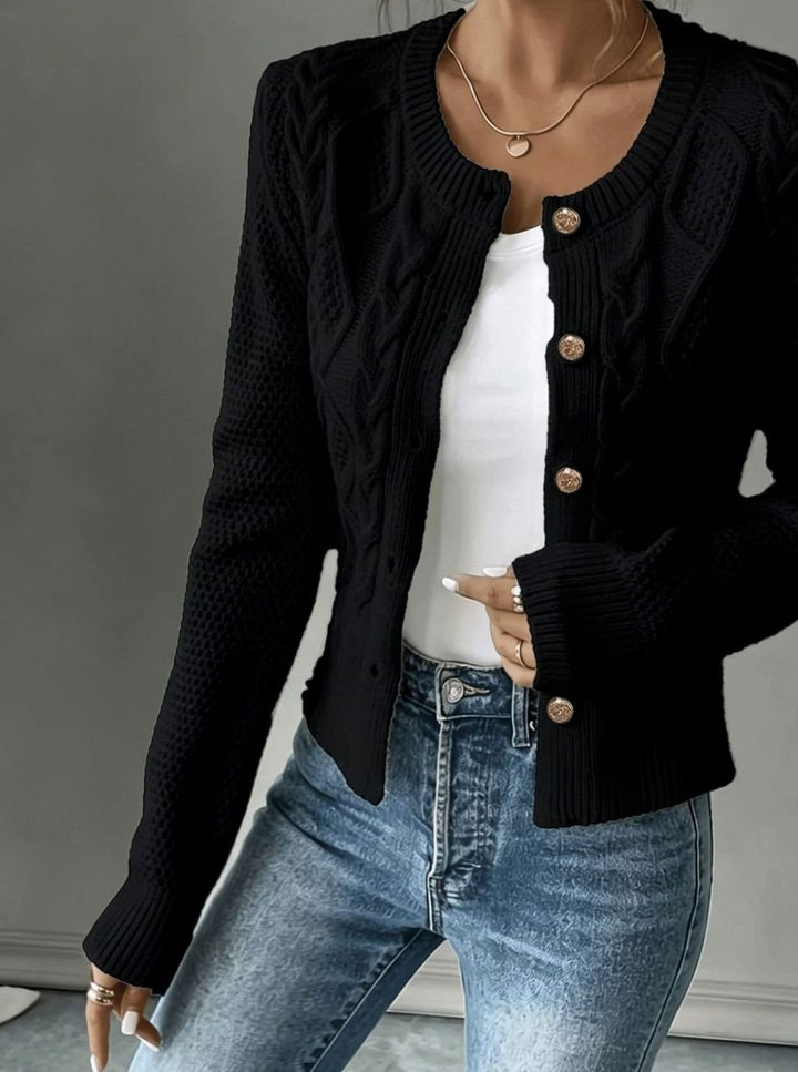 Women's Cable-Knit Gold-Button Cropped Cardigan