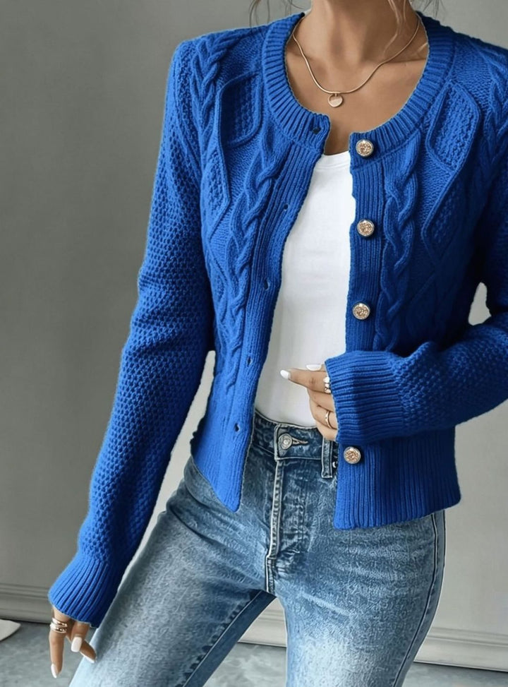 Women's Cable-Knit Gold-Button Cropped Cardigan